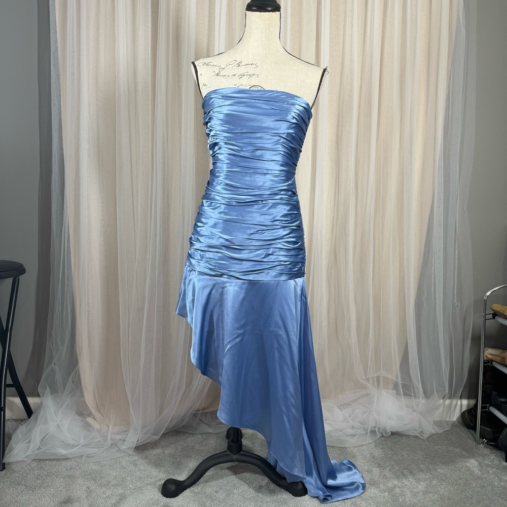 Cinc a Sept Blue Silk Asymmetrical Dress